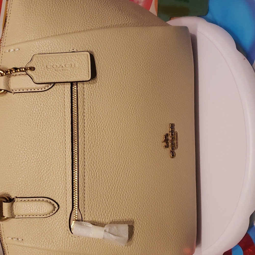 NWT Coach Elise Ivory Medium Leather Brass Satchel Office Casual Space - Picture 3 of 8